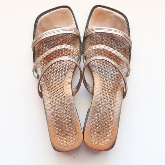 Sesto Meucci Silver Leather Square Toe Strappy Mule Sandals Block Heel Slides 10 - Picture 6 of 16